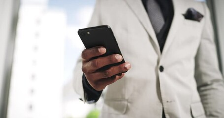 Aufkleber - Business man, hands and typing on smartphone in office for online contact, mobile app and reading notification. Closeup of corporate worker texting on cellphone, social networking or media connection