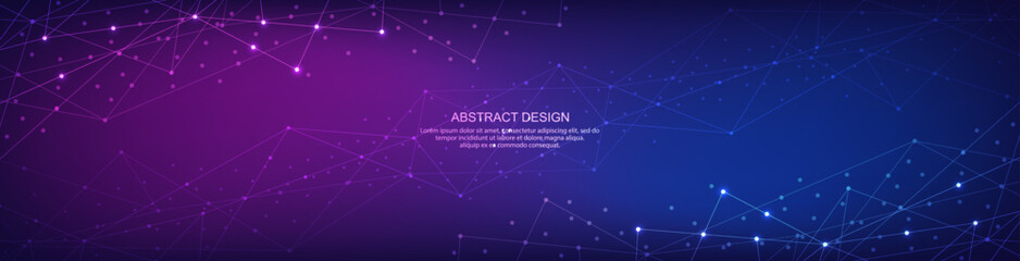 Fototapete - Digital technology background of global network connection and communication with connecting the dots and lines for banner design or header