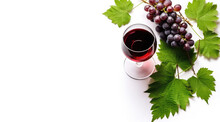 Wine Banner With Glass Of Red Wine And Red Vine On White Background