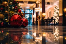 Christmas Tree Decoration In Splendid Hotel Lobby