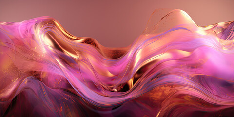 Wall Mural - Pink and golden swirls morphing abstract fluid art