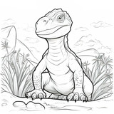 Fototapeta  - Coloring Page of a Dinosaur for Kids. No colour. Drawing