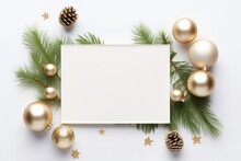 Silver And Gold Christmas Decorations On A White Background Generative AI