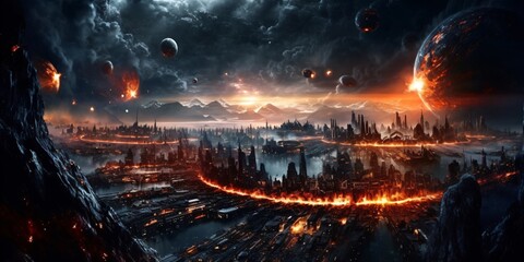 formidable destroying forces in the universe, dramatic natural disaster, science fiction illustratio