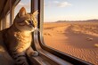 © id512 - The cat sits on the train and looks out the window at a beautiful landscape