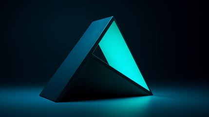 An image of a minimalist neon trapezoid with bright teal and cyan tones against a clean navy