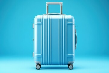 Blue suitcase on blue background, travel and fun concept, digital illustration. Generative AI