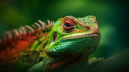 Wall Mural - close-up lizard green nature scale iguana reptile wildlife animal portrait. Generative AI.