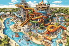 Summer Water Amusement Park With Rides And Tubes, Created With Generative AI Technology