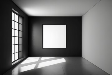 Poster - empty room with a window and a picture frame. Generative AI