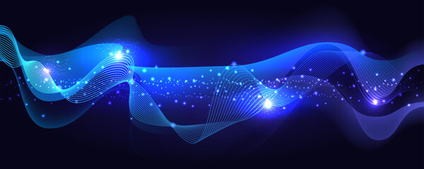 Poster - Abstract dynamic waves blue technology background with flowing lines