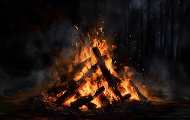 Wall Mural - Bonfire in a dark place