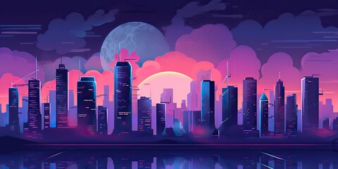 Wall Mural - AI Generated. AI Generative. Retro vintage synthwave vaporwave city urban town cityscape. Pink purple future colors. Graphic Art