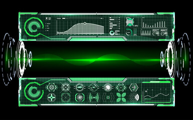 Poster - Futuristic Vector HUD Interface Screen Design. Digital callouts titles. HUD UI GUI futuristic user interface screen elements set. High tech screen for video game. Sci-fi concept design.