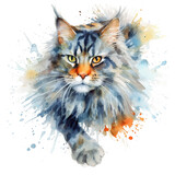 Fototapeta Dziecięca - A watercolor painting of a cat on a white background. Generative AI.