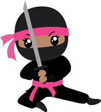 African American Ninja Girl Pink With Sword