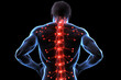 Spinal pain, Man with backache at home, lower back injury, red spot Generative AI