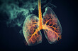 3D illustration, Smoker's lungs with smoke, dark background, medical concept Generative AI