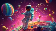 Flying Astronaut Or Spaceman On Candy Outer Space