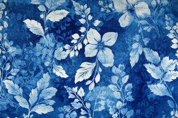 Wall Mural - Cyanotype, fabric, background, blue. AI generative