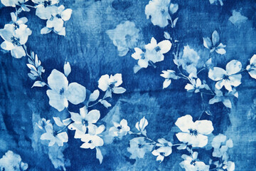 Wall Mural - Cyanotype, fabric, background, blue. AI generative