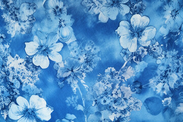 Wall Mural - Cyanotype, fabric, background, blue. AI generative