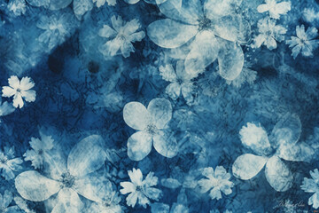 Wall Mural - Cyanotype, fabric, background, blue. AI generative