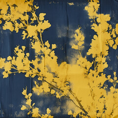 Wall Mural - Cyanotype, fabric, background, yellow, AI generative