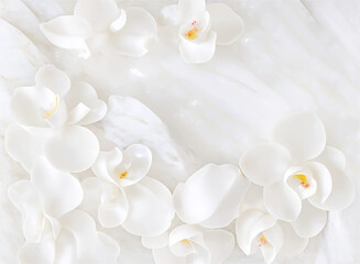 elegant floral background with beautiful white flower pattern, luxury marble texture. floral orchid 