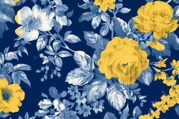 Wall Mural - Cyanotype, fabric, background, yellow, AI generative