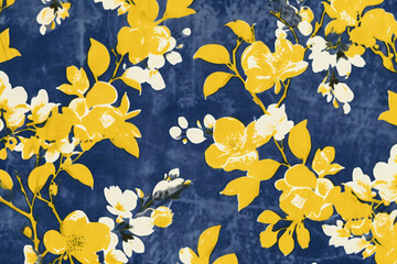 Wall Mural - Cyanotype, fabric, background, yellow, AI generative
