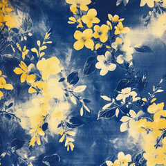 Wall Mural - Cyanotype, fabric, background, yellow, AI generative