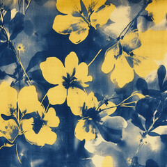 Wall Mural - Cyanotype, fabric, background, yellow, AI generative