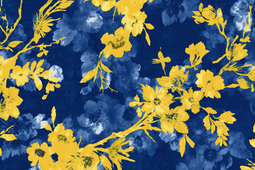 Wall Mural - Cyanotype, fabric, background, yellow, AI generative