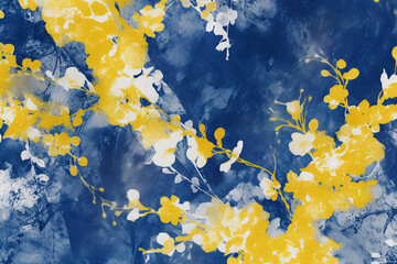 Wall Mural - Cyanotype, fabric, background, yellow, AI generative