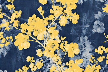 Wall Mural - Cyanotype, fabric, background, yellow, AI generative