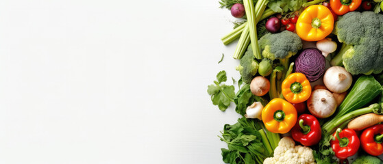 Frame of organic food. Fresh raw vegetables on white background