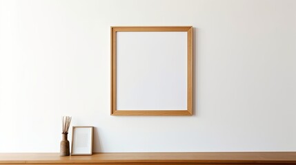 Canvas Print - An empty wooden picture frame with a white background is displayed within. Close-up of a mock poster frame in a room. Generative AI