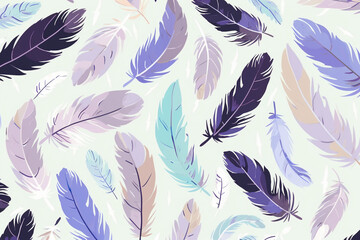 Wall Mural - pattern featuring minimalistic and stylized illustrations of feathers. AI generative