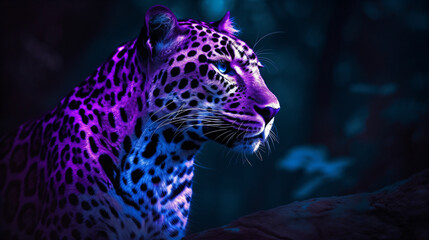 Wall Mural - a close up of a neon purple and black leopard generative ai