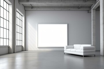 Poster - Interior of white room with mock-up of a poster frame Generative AI