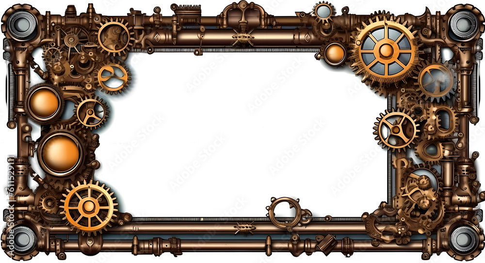rectangular frame in steampunk style with a white background. Ornate ...