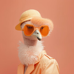 Wall Mural - Fashion summer emu in hat and sunglasses. Generative AI