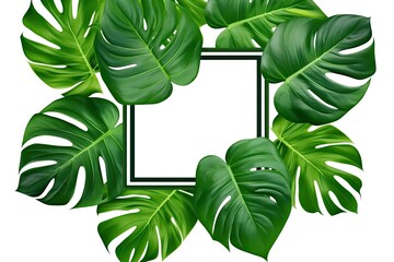 Poster - Tropical palm leaves in a picture frame with a white background. with copy space in a flat lay Generative AI