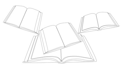Poster - One continuous line of books. Thin Line Illustration vector concept. Contour Drawing Creative ideas.