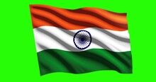 3D Illustration Of The Waving Flag On A Pole Of India With Green Screen Chroma Key