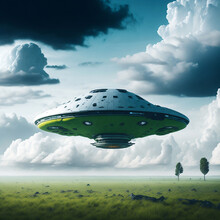 UFO An Alien Saucer Hovering Above The Field Created With Generative Ai Tecknology