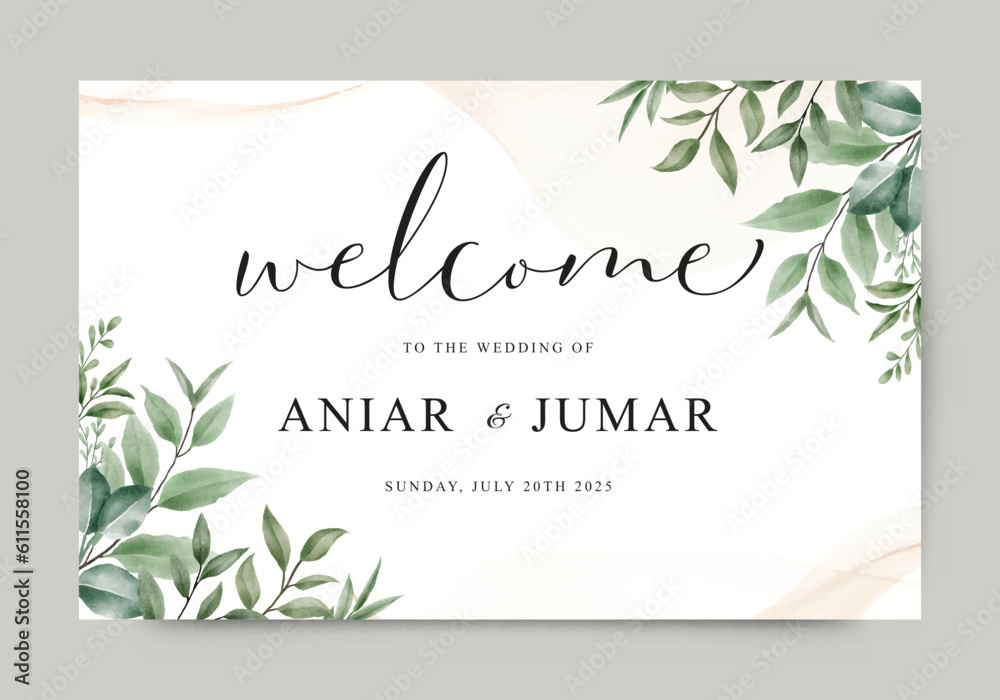 Green leaves for wedding welcome sign template Stock Vector | Adobe Stock
