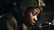 © InfiniteFlow - Welder Female African-American Young Adult Welding metal parts together to construct industrial equipment in Welding workshop. Generative AI AIG22.