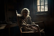 Creepy zombie sitting in old rocking chair on dim attic. Halloween concept. Generative ai